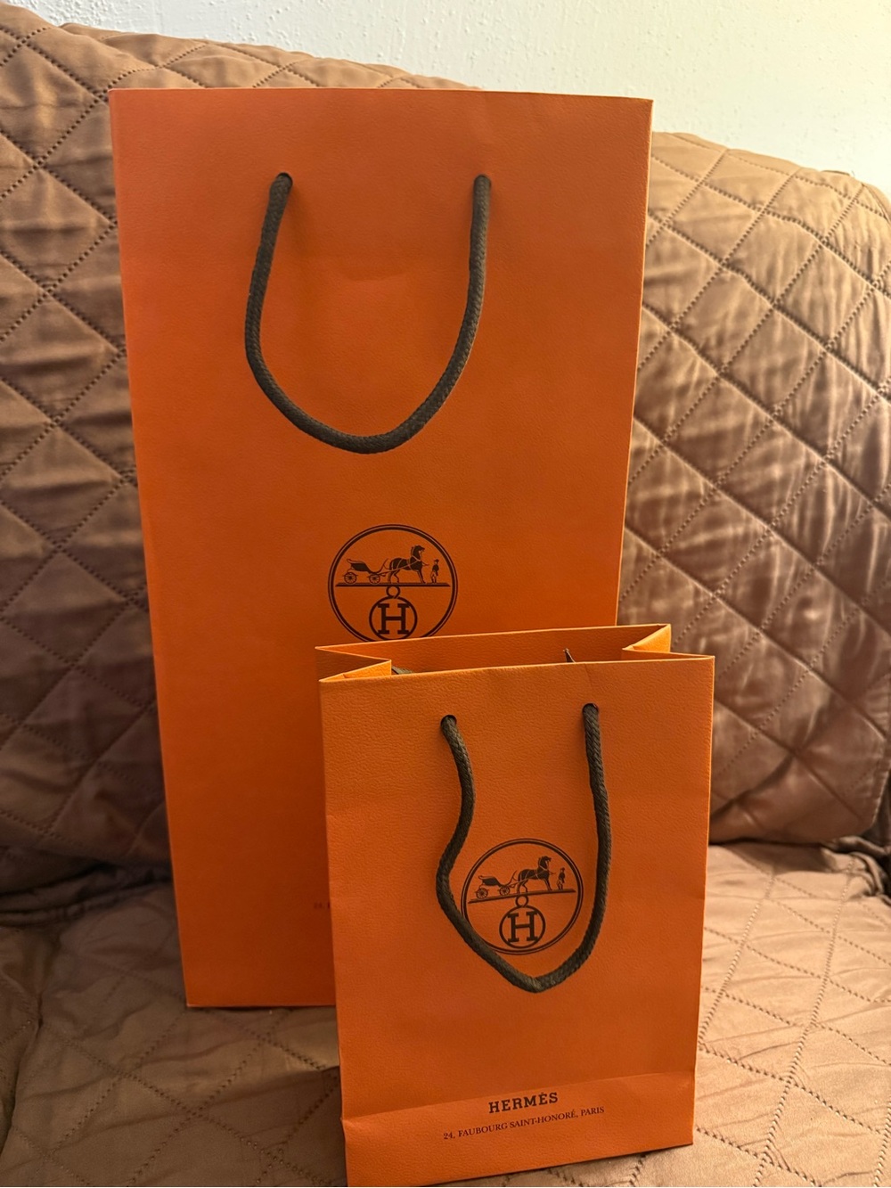 Lot of 2 Orange Brown Hermès Mini Medium Gift Bags 2026